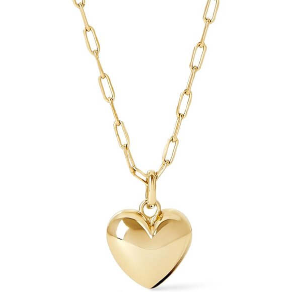 Lev Puffy Heart Necklace for Women - Paperclip Chain w/ 14K Gold Plated & Silver